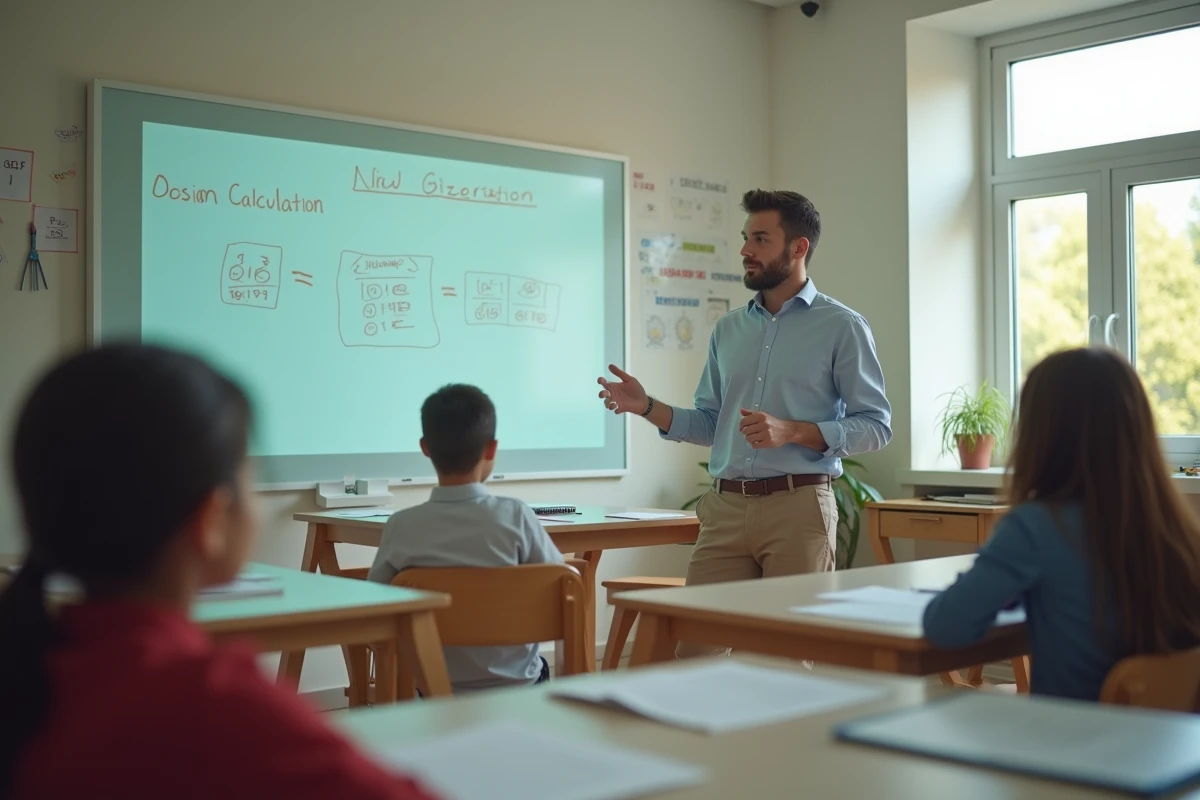 Jeune enseignant en réunion dans une classe moderne