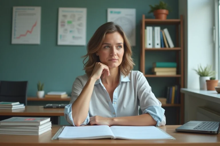 Enseignante femme en salle du personnel scolaire