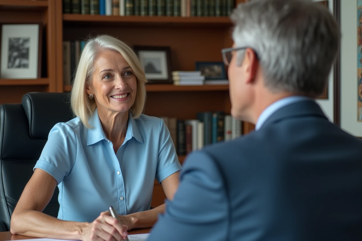 Femme rencontrant un conseiller dans un bureau bien équipé