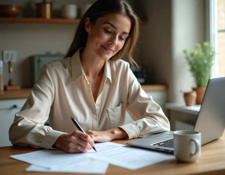 Femme remplissant un formulaire administratif CESU à domicile pour obtenir son code NAN