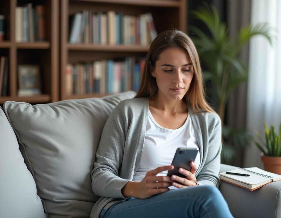 Femme consultant un portail officiel sur smartphone pour comprendre le code NAN Cesu