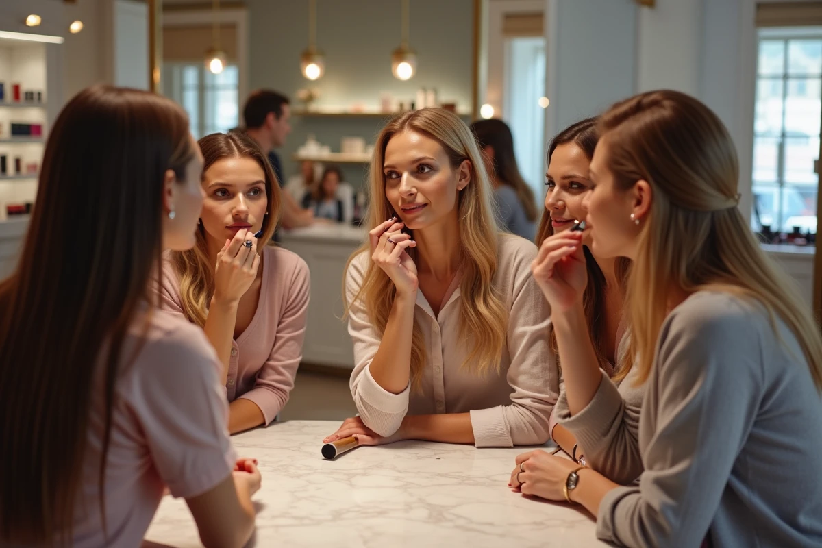 Groupe d amis pratiquant le maquillage lors d un atelier convivial