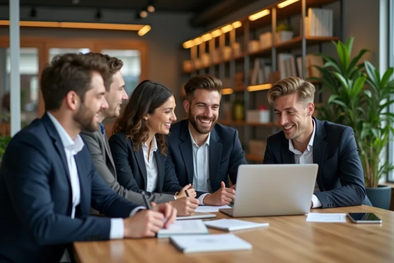 Groupe de professionnels collaborant dans un espace coworking
