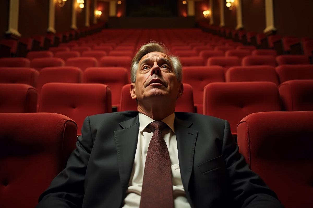 Homme en costume assis derrière un pilier au théâtre Mogador