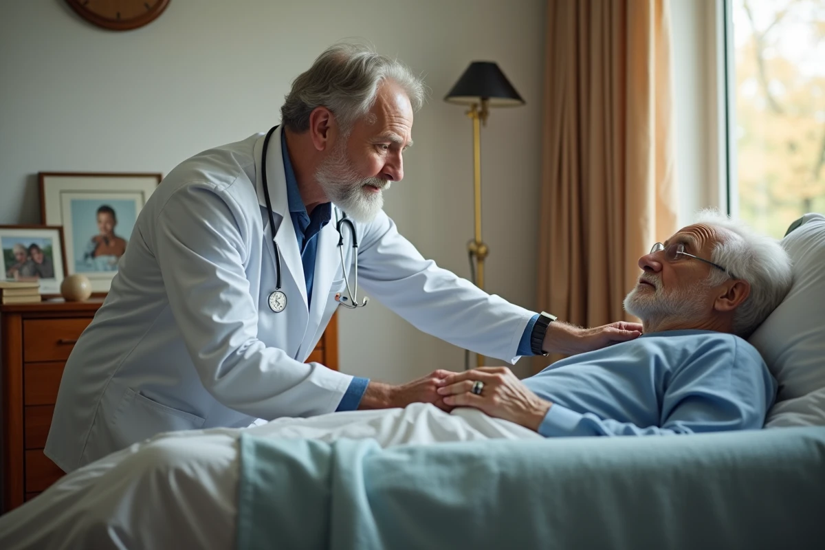 Médecin soutenant un patient âgé dans un hospice