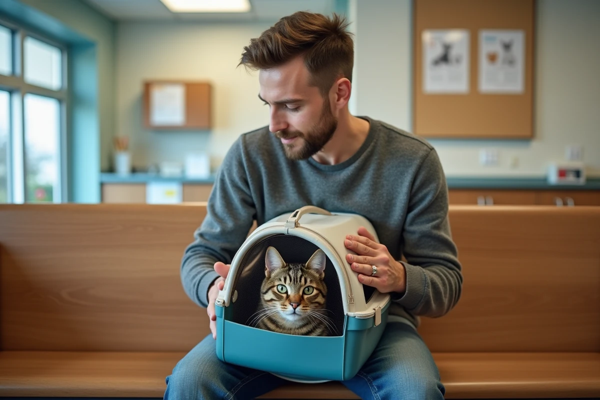 Jeune homme avec son chat dans la salle d