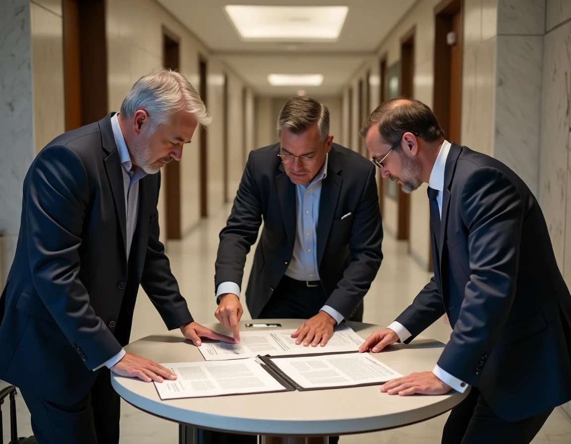 Réunion de professionnels du droit discutant des priorités de paiement des créanciers dans le cadre d'une procédure de sauvegarde ou redressement judiciaire