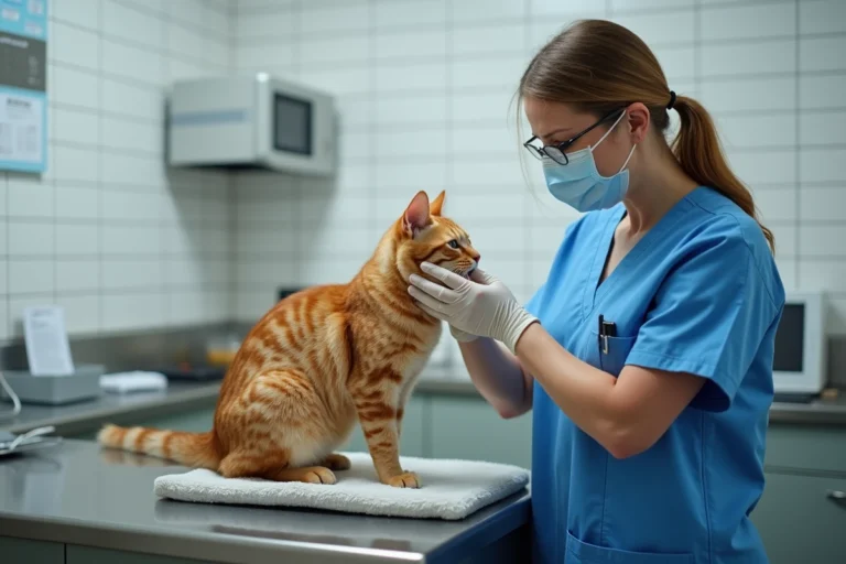 Vétérinaire femme examine un chat dans une clinique moderne